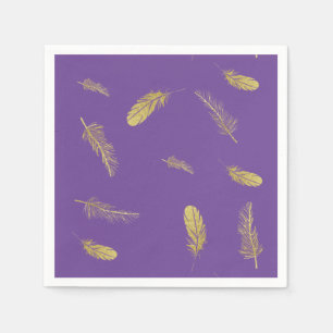Serviette En Papier Plumes dorées violet