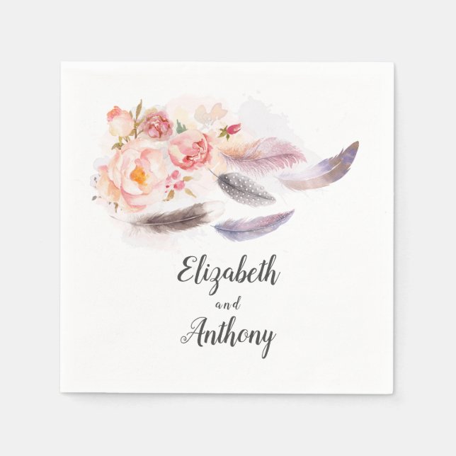 Serviette En Papier Plumes florales de Boho (Devant)