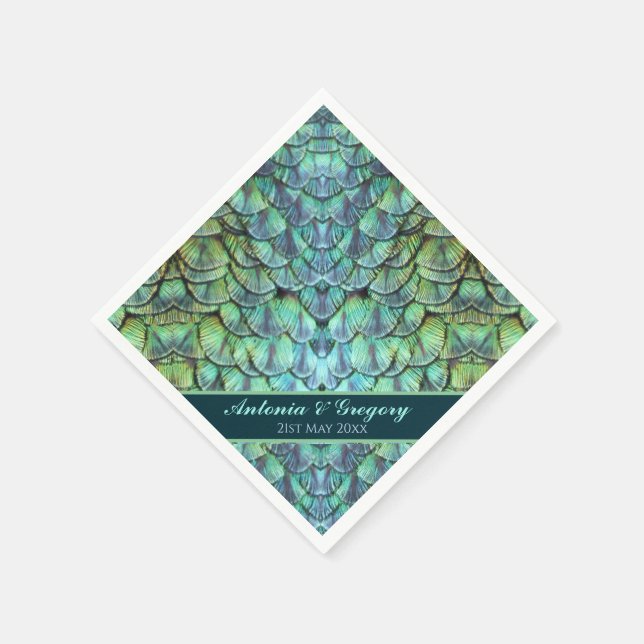 Serviette En Papier Plumes Peacock personnalisées Papier Mariage Napki (Coin)