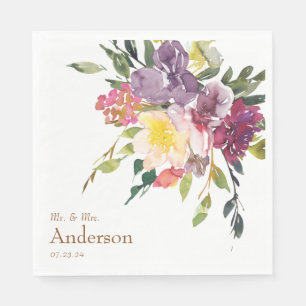 Serviette En Papier Plutôt Bright Colorful Floral M. & Mme Mariage