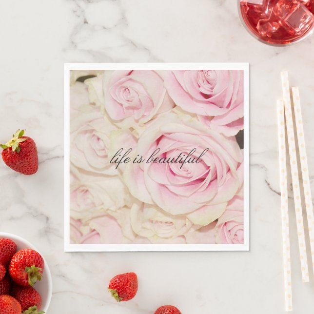Serviette En Papier Plutôt romantique rose crème rose (En situation)