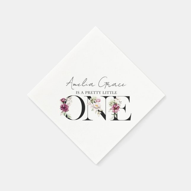 Serviette En Papier Plutôt rose Floral ONE Baby Girl's First Birthday (Coin)