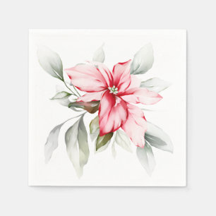 Serviette En Papier Poinsettia aquarelle branches hiver cla