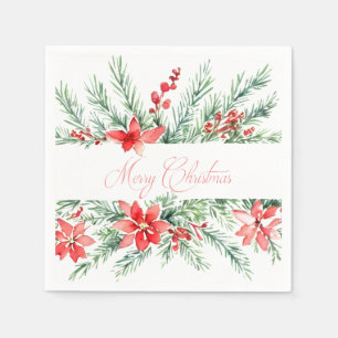 Serviette En Papier Poinsettia aquarelle et verdure