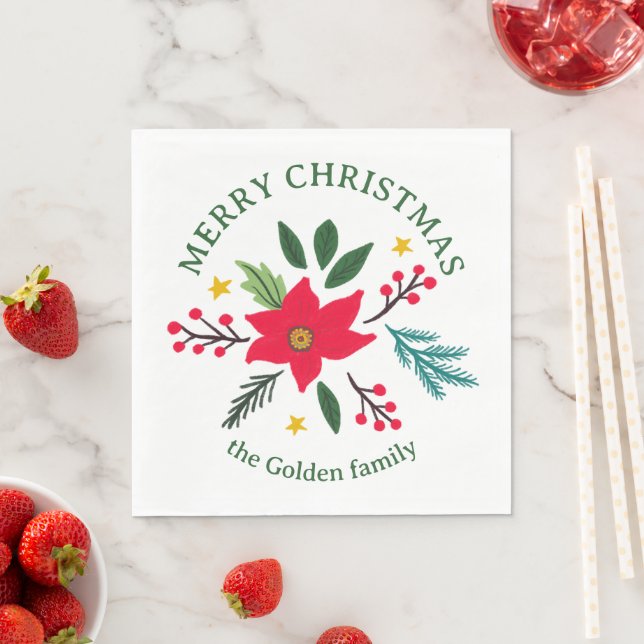 Serviette En Papier Poinsettia Botanics Foliage Holiday CUSTOM (En situation)
