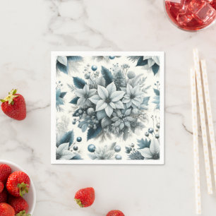 Serviette En Papier Poinsettia Découpage serviettes de Noël bleu givré
