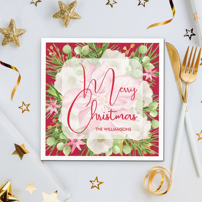 Serviette En Papier Poinsettia Joyeux Noël (Poinsettia Merry Christmas Napkins)