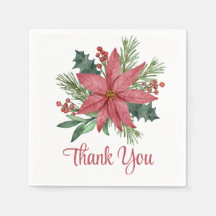 Serviette En Papier Poinsettia Rouge Floral Merci Noël