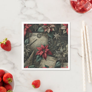 Serviette En Papier Poinsettias gothique Stationery Vintage Découpage
