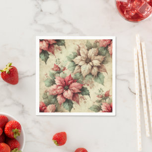 Serviette En Papier Poinsettias vintages sur les serviettes de découpa