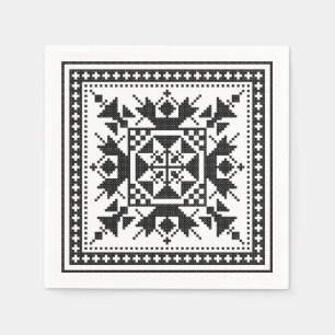 Serviette En Papier Point de croix noir ethnique traditionnel original