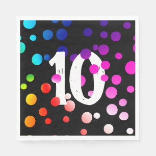 Serviette En Papier Points arc-en-ciel 10e anniversaire sur noir