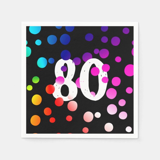 Serviette En Papier Points arc-en-ciel 80e anniversaire sur noir (Devant)