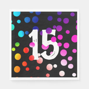 Serviette En Papier Points arc-en-ciel du 15e anniversaire en noir
