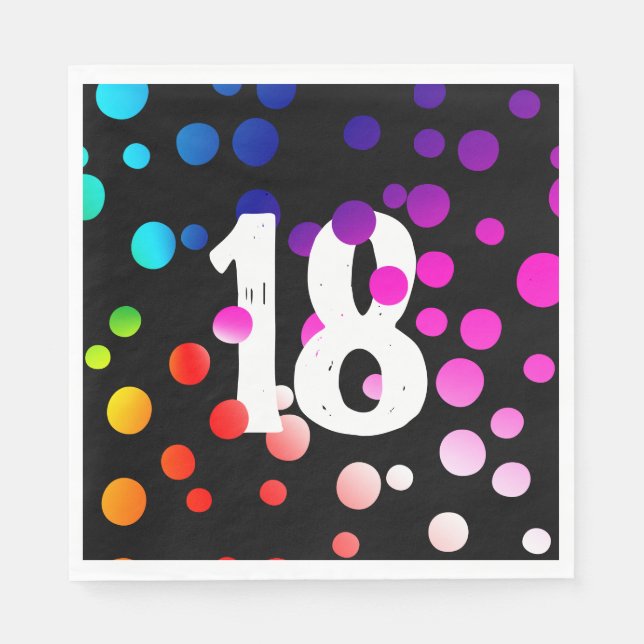Serviette En Papier Points arc-en-ciel du 18e anniversaire en noir (Devant)