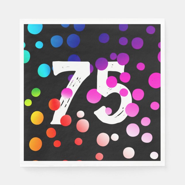 Serviette En Papier Points arc-en-ciel du 75e anniversaire en noir (Devant)