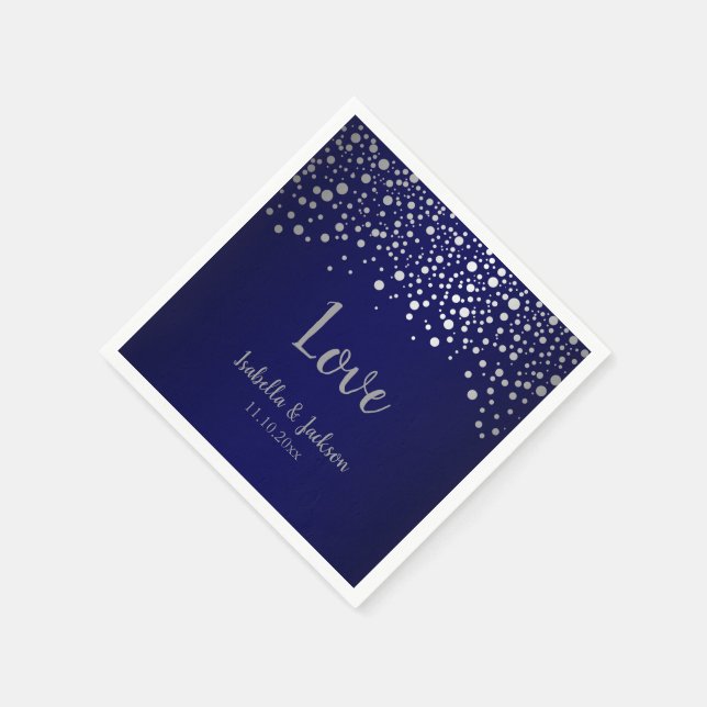 Serviette En Papier Points confetti bleu marine et argent (Coin)