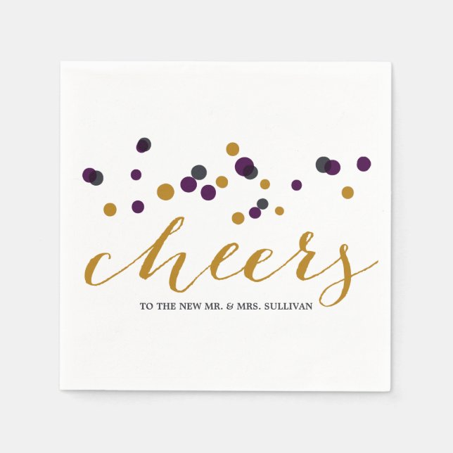 Serviette En Papier Points Confetti Purple & Or Mariage Napkin (Devant)