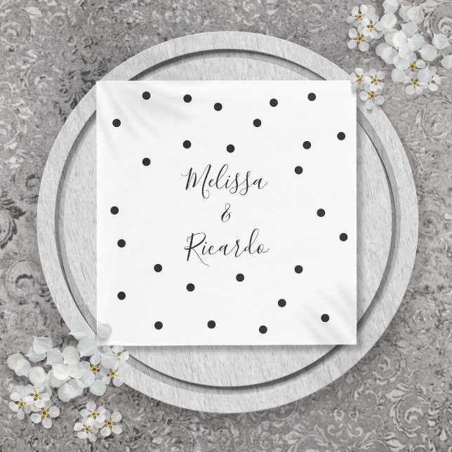 Serviette En Papier Points noirs et blancs élégants modernes (Elegant Modern Black and White Polka Dots Napkins)