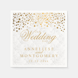Serviette En Papier Points Or Confetti Design Notre Jour De Mariage
