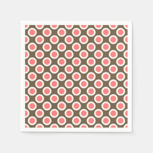 Serviette En Papier Points rétro encerclés, taupe et rose corail
