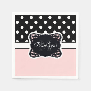 Serviette En Papier Points roses et noirs