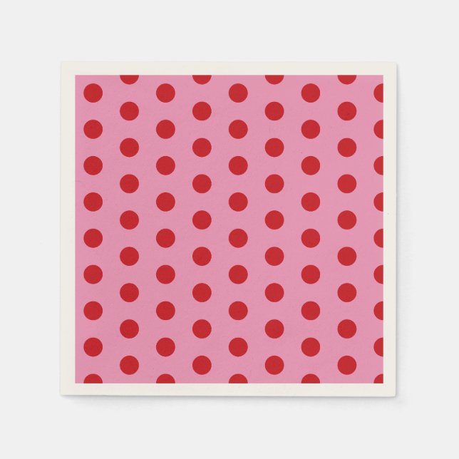 Serviette En Papier Points rouges sur rose (Devant)