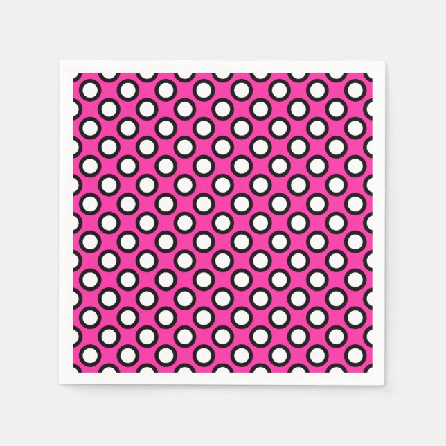 Serviette En Papier Points tournés, fuchsia, noir et blanc (Devant)