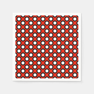 Serviette En Papier Points tournés rétros, rouge, noir et blanc