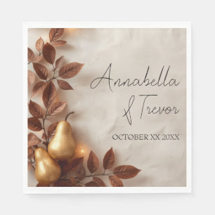 Serviette En Papier Poires dorées & Feuilles d'olive Automne Nom perso