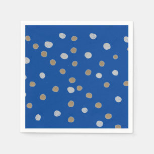 Serviette En Papier Pois d'argent et d'or sur bleu