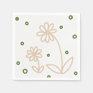 Serviette En Papier Pois et marguerites 2 - Blanc, Sable et Palm Green