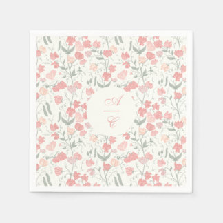 Serviette En Papier Pois sucré Floral rose et crème