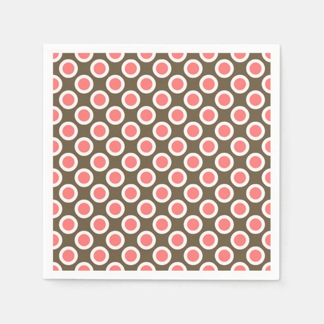 Serviette En Papier Pois tournés, taupe et corail rose (Devant)