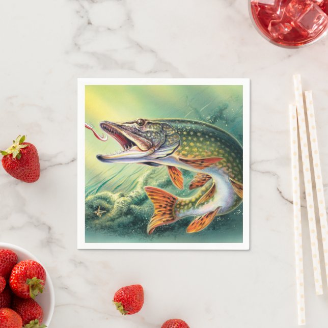 Serviette En Papier Poisson vintage toute fin serviettes de fête (En situation)