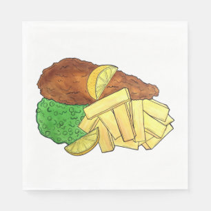 Serviette En Papier Poissons et chips Pois moisis British Pub Fare UK 