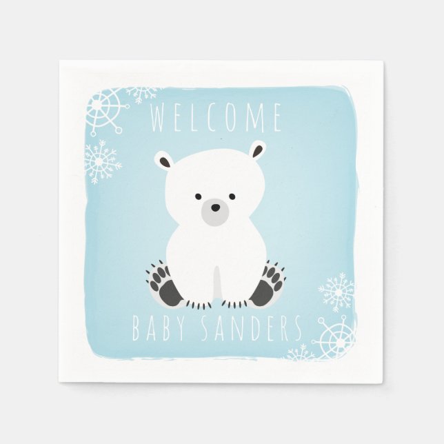 Serviette En Papier Polar Bear Winter Blue Boy Baby shower (Devant)