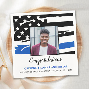 Serviette En Papier Police Graduation Party Photo Mince Ligne bleue