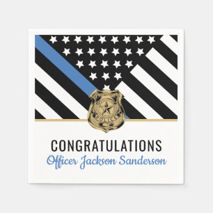 Serviette En Papier Police Ligne bleue Drapeau Félicitations Retraite