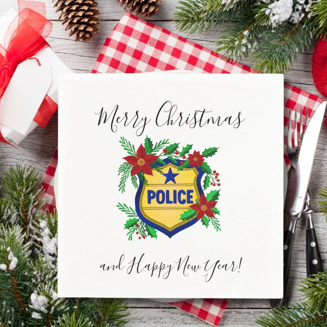 Serviette En Papier Police Merry Christmas & Happy New Year Shield (Créateur téléchargé)