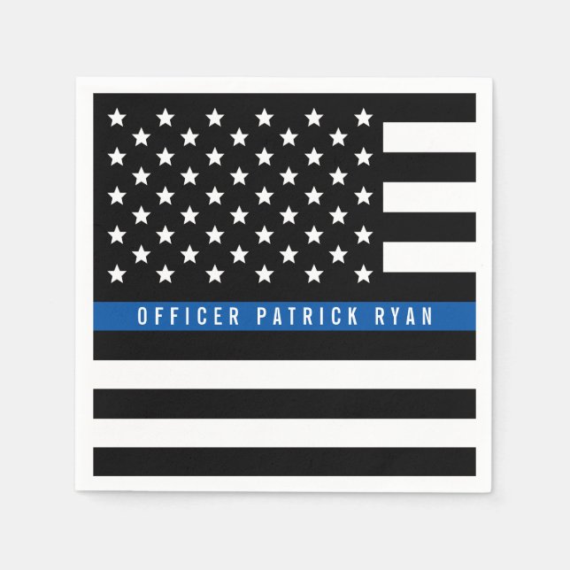 Serviette En Papier Police Mince Blue Line American Flag Ajouter un no (Devant)