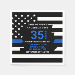 Serviette En Papier Police Mince Ligne Bleue Années De Service Retrait