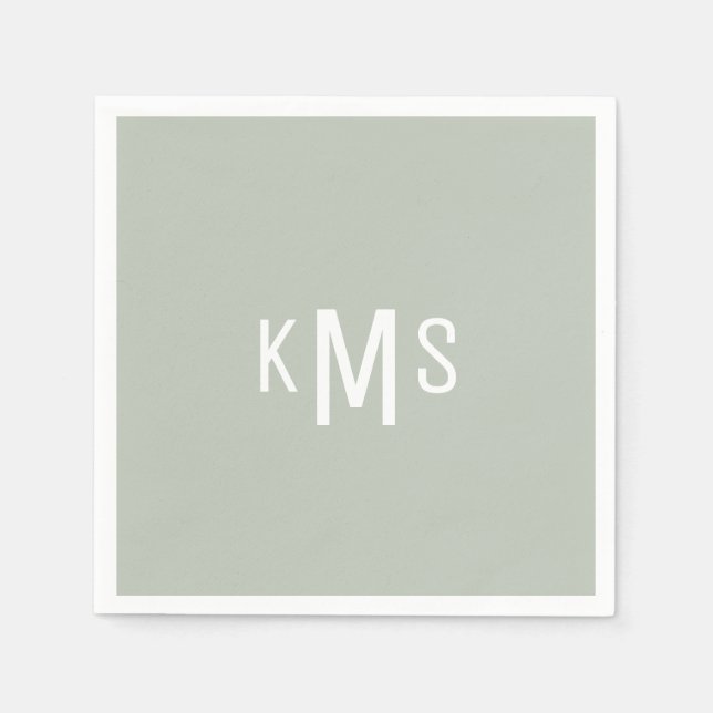 Serviette En Papier Police moderne Monogramme Léger Sage Cocktail serv (Devant)
