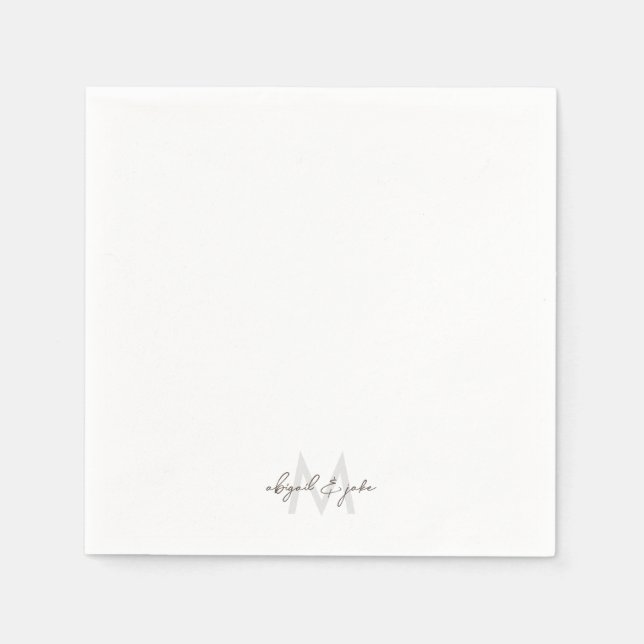 Serviette En Papier Police moderne Monogramme & Noms Mariage Cocktail (Devant)