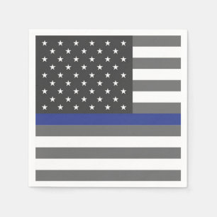 Serviette En Papier Police Policier Flic Ligne Bleue Mince Fête Servie