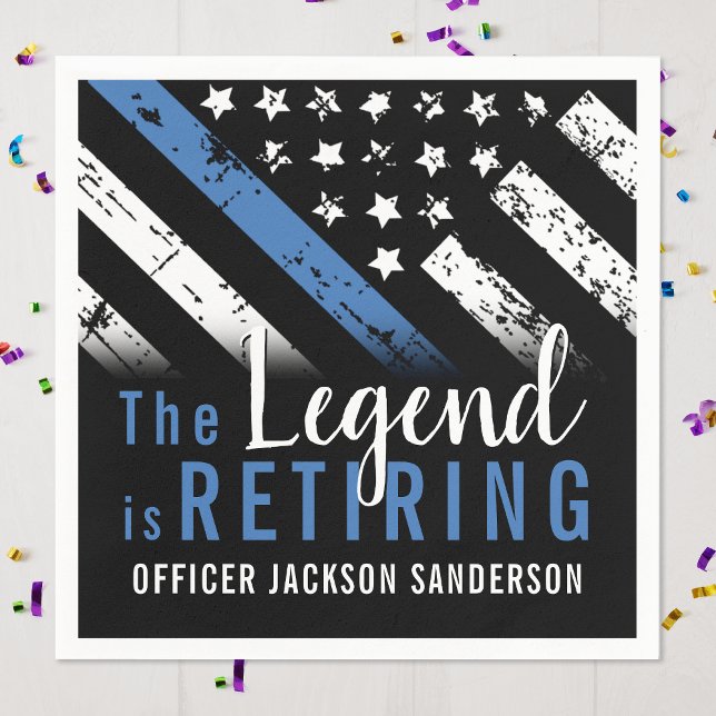 Serviette En Papier Police Retraite Ligne bleue Drapeau Application de (Police Officer Law Enforcement Retirement Party Napkins)
