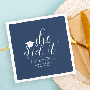 Serviette En Papier Polices élégantes bleu moderne Graduation