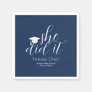 Serviette En Papier Polices élégantes bleu moderne Graduation