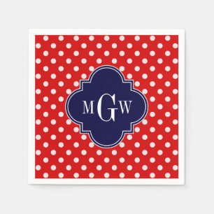 Serviette En Papier Polka blanc rouge Point Marine Quatrefoin 3 Monogr