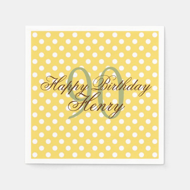Serviette En Papier Polka Dot Jaune et Blanc Fun 90e Anniversaire Papi (Devant)